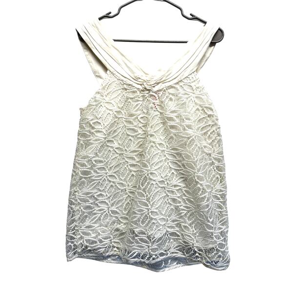 BCBGeneration Ivory Lace Overlay Sleeveless Top Size M Romantic Boho Chic - Picture 7 of 9